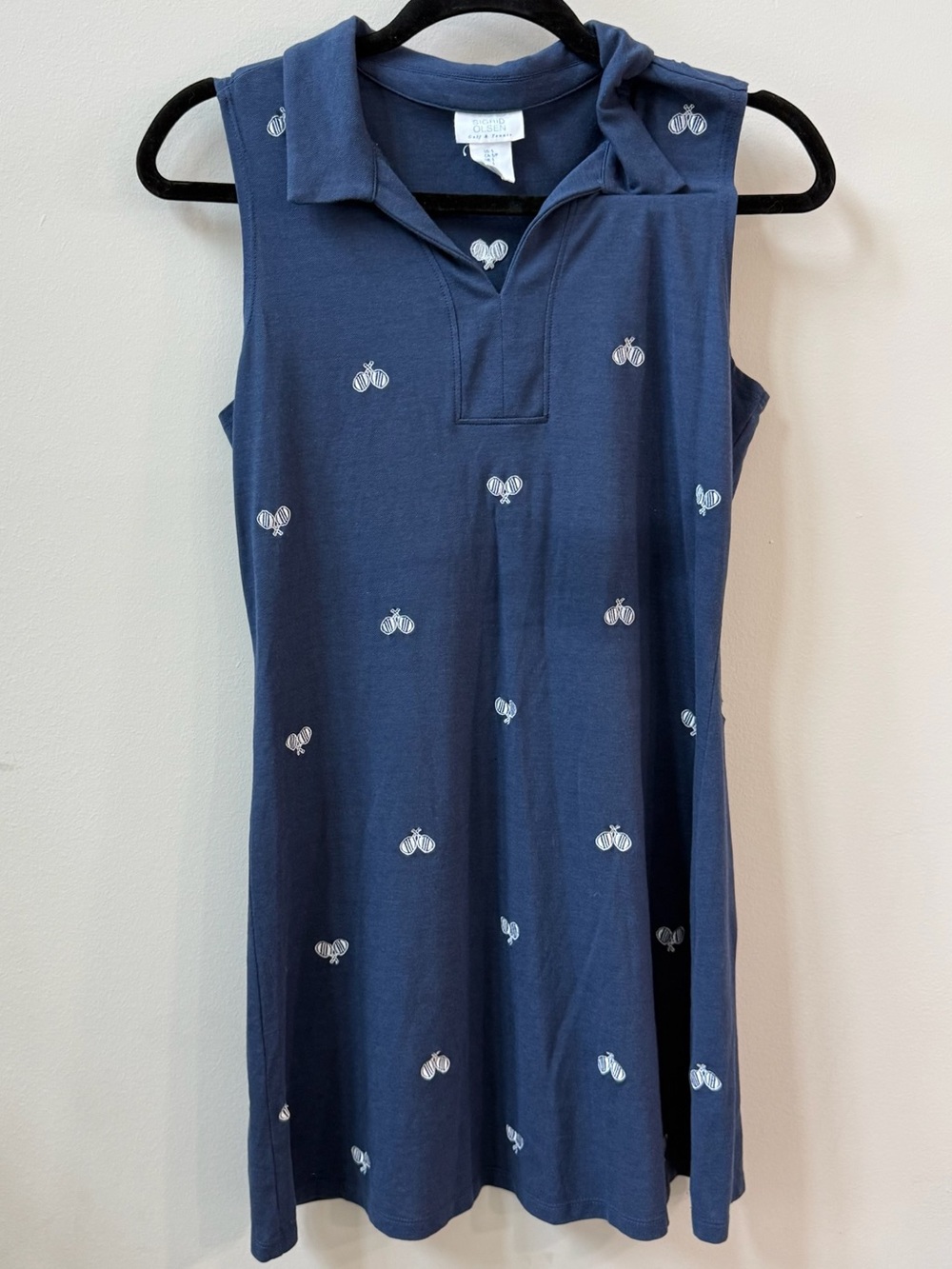 Sigrid Olsen Navy Sleeveless Polo Dress with White Embroidery